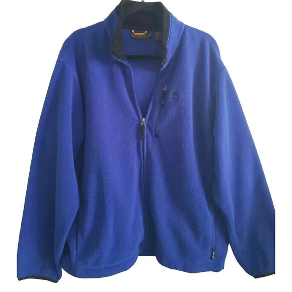 Timberland Fleece Jacket Men's 2XL Blue Black Trim Full Zip Front Athleisure - Picture 1 of 10